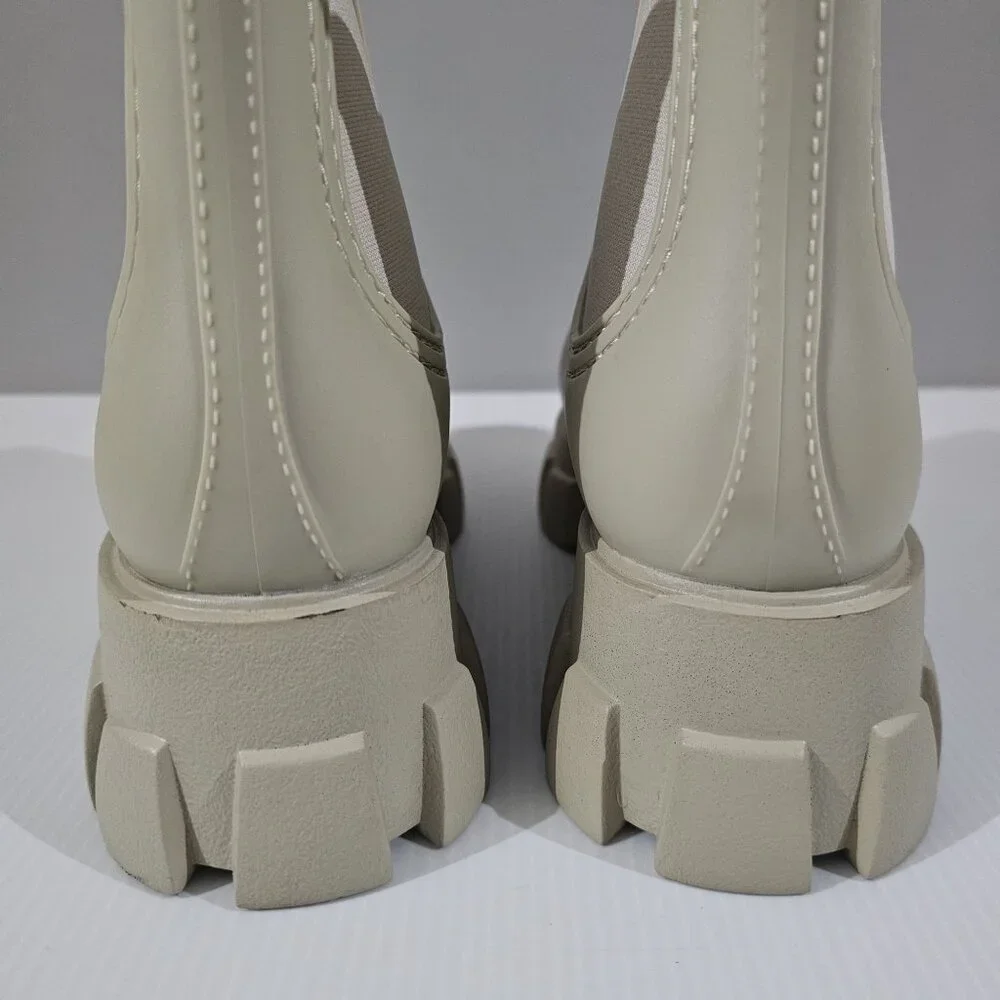 Jeffrey Campbell Play Pleu Rain Boot Womens 9 Cream Platform Chelsea Lug Sole